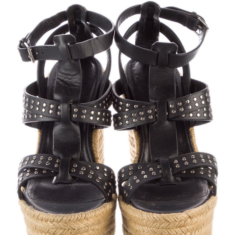 Saint Laurent Leather Studded Accents Espadrilles